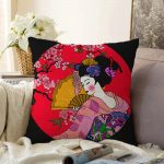 - Sonil-K-5797siyah-Gorsel1 - Realhomes  Çiçek Desenli Yelpazeli Japon Kız Motifli Modern Raşel Kadife Kırlent Kılıfı Realhomes