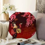 Çiçek Desenli Yelpazeli Japon Kız Motifli Modern Raşel Kadife Kırlent Kılıfı Realhomes