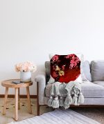 Çiçek Desenli Yelpazeli Japon Kız Motifli Modern Raşel Kadife Kırlent Kılıfı Realhomes