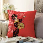 - Sonil-K-5800-Gorsel1 - Realhomes  Prenses Pembe Zeminli Yelpazeli Kadın Desenli Dekoratif Raşel Kadife Yastık Kılıfı Realhomes