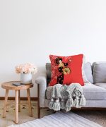 - Sonil-K-5800-Gorsel2 - Realhomes  Prenses Pembe Zeminli Yelpazeli Kadın Desenli Dekoratif Raşel Kadife Yastık Kılıfı Realhomes