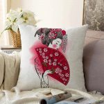 - Sonil-K-5813-Gorsel1 - Realhomes Kırmızı Yelpazeli Şaman Japon Kadın Motifli Raşel Kadife Kırlent Kılıfı Realhomes