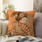 Koyu Buğday Zeminli Masum Şaman Kadın Modern Raşel Kadife Kırlent Kılıfı Realhomes