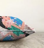 Mavi Yelpazeli Çizgi Motifli Kadın Motifli Dekoratif Raşel Kadife Kırlent Kılıfı Realhomes