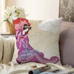 - Sonil-K-5823-Gorsel1 - Realhomes  Mor Elbiseli Kırmızı Şemsiyeli Japon Kadın Desenli Modern Raşel Kadife Kırlent Kılıfı Realhomes