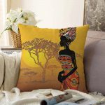 - Sonil-K-5824-Gorsel1 - Realhomes Güneşin Batışındaki Ağaç Zeminli Afrika Kadın Motifli Raşel Kadife Kırlent Kılıfı Realhomes