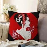 - Sonil-K-5829-Gorsel1 - Realhomes  Siyah ve Kırmızı Zeminli Japon Kız Modern Raşel Kadife Kırlent Kılıfı Realhomes