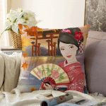 - Sonil-K-5832-Gorsel1 - Realhomes  Gül Motifli Yelpaze Tutan Japon Kadın Motifli Dekoratif Raşel Kadife Kırlent Kılıfı Realhomes