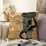 Etnik Desen Zeminli Afrika Kadın Motifli Dekoratif Raşel Kadife Yastık Kılıfı Realhomes