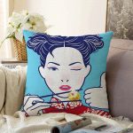 - Sonil-K-5841-Gorsel1 - Realhomes  Suşi Yiyen Japon Kız Desenli Modern Raşel Kadife Kırlent Kılıfı Realhomes