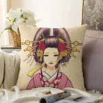 Masum Baskan Japon Kız Motifli Modern Raşel Kadife Kırlent Kılıfı Realhomes