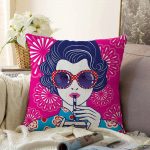 - Sonil-K-5849-Gorsel1 - Realhomes  Pembe Zeminde Havai Fişek Figürlü Gözlüklü Fashion Girl Modern Raşel Kadife Kırlent Kılıfı Realhomes