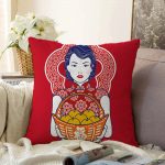 Meyve Sepetli Japon Kadın Desenli Modern Raşel Kadife Yastık Kılıfı Realhomes