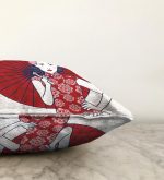 Sırtında Kırmızı Şemsiyeli Japon Kadın Motifli Raşel Kadife Kırlent Kılıfı Realhomes