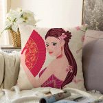 - Sonil-K-5859-Gorsel1 - Realhomes  Pembe Yelpazeli Kadın Motifli Raşel Kadife Kırlent Kılıfı Realhomes