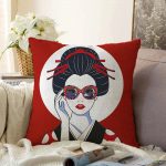 - Sonil-K-5862-Gorsel1 - Realhomes Gözlüklü Cool Japon Kadın Desenli Raşel Kadife Yastık Kılıfı Realhomes