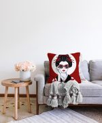 - Sonil-K-5862-Gorsel2 - Realhomes Gözlüklü Cool Japon Kadın Desenli Raşel Kadife Yastık Kılıfı Realhomes