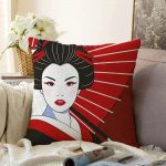 - Sonil-K-5863-Gorsel1 - Realhomes  Kırmızı Temalı Japon Kadın Motifli Raşel Kadife Kırlent Kılıfı Realhomes