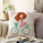 Modern Bisiklet Desenli Dijital Baskılı Dekoratif Raşel Kadife Yastık Kırlent Realhomes