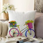 Modern Bisiklet Desenli Dijital Baskılı Dekoratif Raşel Kadife Yastık Kırlent Kılıfı Realhomes
