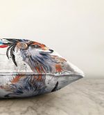 Beyaz Zeminde Suluboya Kurt Desenli Dekoratif Raşel Kadife Yastık Kırlent Kılıfı Realhomes