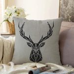 - Sonil-K-6756-Gorsel1 - Realhomes Gri Zeminde Geometrik Geyik Çizimli Modern Raşel Kadife Yastık Kırlent Kılıfı Realhomes