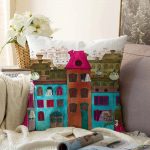 Ev Motifli Dijital Baskılı Dekoratif Raşel Kadife Yastık Kırlent Kılıfı Realhomes