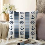 Lacivert Denizci Motifleri Dijital Baskılı Raşel Kadife Yastık Kırlent Kılıfı Realhomes