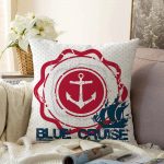 Çapa Desen Dijital Baskılı Dekoratif Raşel Kadife Yastık Kırlent Kılıfı Realhomes