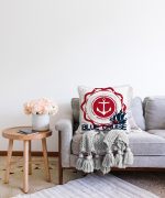 Çapa Desen Dijital Baskılı Dekoratif Raşel Kadife Yastık Kırlent Kılıfı Realhomes