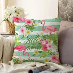 - Flamingo Background. Tropical Flowers Background. Vintage Seamle - Realhomes  Flamingo Desen Dijital Baskılı Modern Raşel Kadife Yastık Kırlent Kılıfı Realhomes