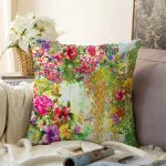 Çiçek Temalı Dijital Baskılı Dekoratif Raşel Kadife Yastık Kırlent Kılıfı Realhomes