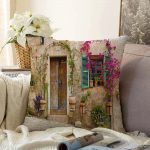 Çiçek Penceresi Desen Dijital Baskılı Raşel Kadife Yastık Kırlent Kılıfı Realhomes