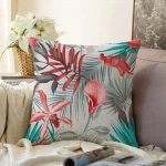 - Sonil-K-913-Gorsel1 - Realhomes  Yaprak Desenli Dijital Baskılı Raşel Kadife Yastık Kırlent Kılıfı Realhomes