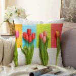 Lale Desenli Dijital Baskılı Dekoratif Raşel Kadife Yastık Kırlent Kılıfı Realhomes