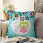 Baykuş Desenli Dijital Baskılı Dekoratif Raşel Kadife Yastık Kırlent Kılıfı Realhomes