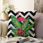- Sonil-K-cokzigfla-Gorsel1 - Realhomes  Zigzag Zeminde Flamingo ve Yapraklar Tasarımlı Modern Raşel Kadife Yastık Kırlent Kılıfı Realhomes
