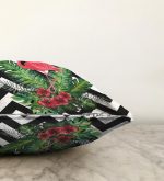 - Sonil-K-cokzigfla-Gorsel3 - Realhomes  Zigzag Zeminde Flamingo ve Yapraklar Tasarımlı Modern Raşel Kadife Yastık Kırlent Kılıfı Realhomes