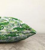 Beyaz Zeminde Yeşil Yapraklar Tasarımlı Modern Raşel Kadife Yastık Kırlent Kılıfı Realhomes