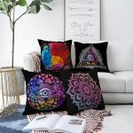 - Sonil-K4luset10-Gorsel1 - Realhomes  Siyah Zeminde Rengarenk Mandala Motifli Çift Taraflı Dijital Baskılı 4'Lü Şönil Kırlent Kılıf Seti Realhomes