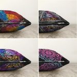 - Sonil-K4luset10-Gorsel2 - Realhomes  Siyah Zeminde Rengarenk Mandala Motifli Çift Taraflı Dijital Baskılı 4'Lü Şönil Kırlent Kılıf Seti Realhomes