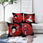 - Sonil-K4luset119-Gorsel1 - Realhomes  Çift Taraflı Şaman Kız Tasarımlı 4'Lü Modern Şönil Kırlent Kılıf Seti Realhomes