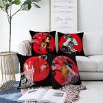 - Sonil-K4luset120-Gorsel1 - Realhomes Çift Taraflı Japon Women Desenli 4'Lü Modern Şönil Kırlent Kılıf Seti Realhomes