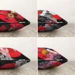 - Sonil-K4luset120-Gorsel2 - Realhomes Çift Taraflı Japon Women Desenli 4'Lü Modern Şönil Kırlent Kılıf Seti Realhomes