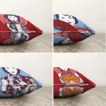 Çift Taraflı Kırmızı Ve Mavi Japon Kız Tasarımlı Dekoratif 4'Lü Şönil Kırlent Kılıf Seti Realhomes