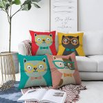 - Sonil-K4luset141-Gorsel1 - Realhomes Çift Taraflı Renkli Sevimli Kedicik Baskılı 4'Lü Şönil Kırlent Kılıf Seti Realhomes