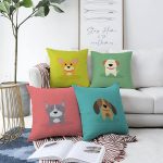 Çift Taraflı Sevimli Köpekcikler 4'Lü Şönil Kırlent Kılıf Seti Realhomes