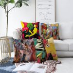 Çift Taraflı Soyut Sulu Boya Çalışması Tasarımlı 4'Lü Şönil Kırlent Kılıf Seti Realhomes