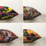 Çift Taraflı Soyut Sulu Boya Çalışması Tasarımlı 4'Lü Şönil Kırlent Kılıf Seti Realhomes