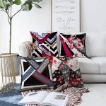 - Sonil-K4luset169-Gorsel1 - Realhomes  Çift Taraflı Geometrik Tasarımlı Çiçek Motifli 4'Lü Şönil Kırlent Kılıf Seti Realhomes